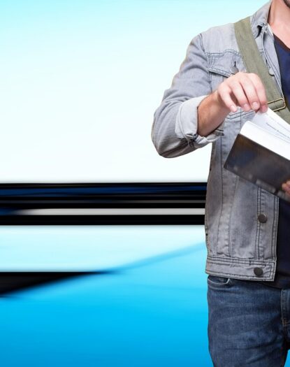 College student reading book